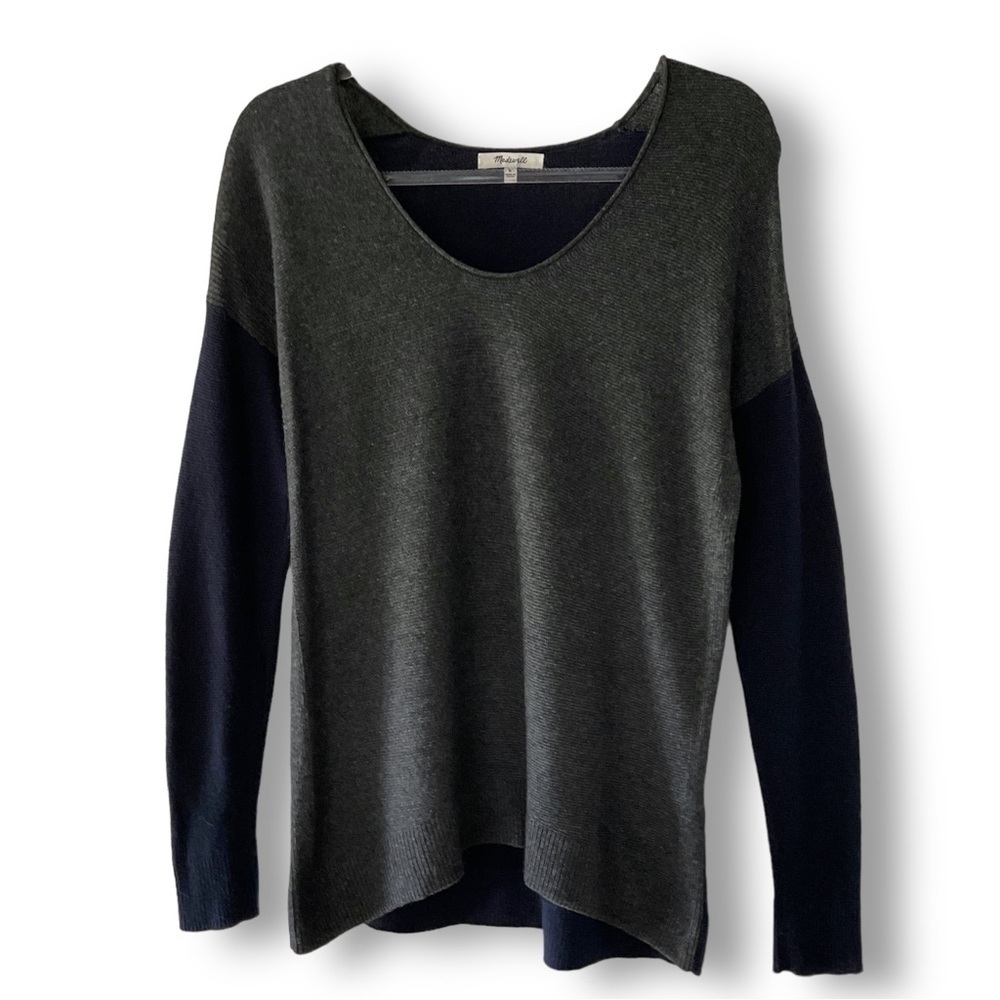 Madewell Kimball Colorblock Sweater Sz S Blue Gray Merino Wool Alpaca Blend - Picture 3 of 14
